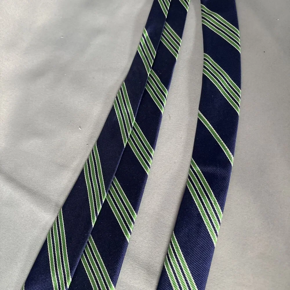 Brooks Brothers Makers Tie Silk Navy‎ Blue Green Stripes L:58